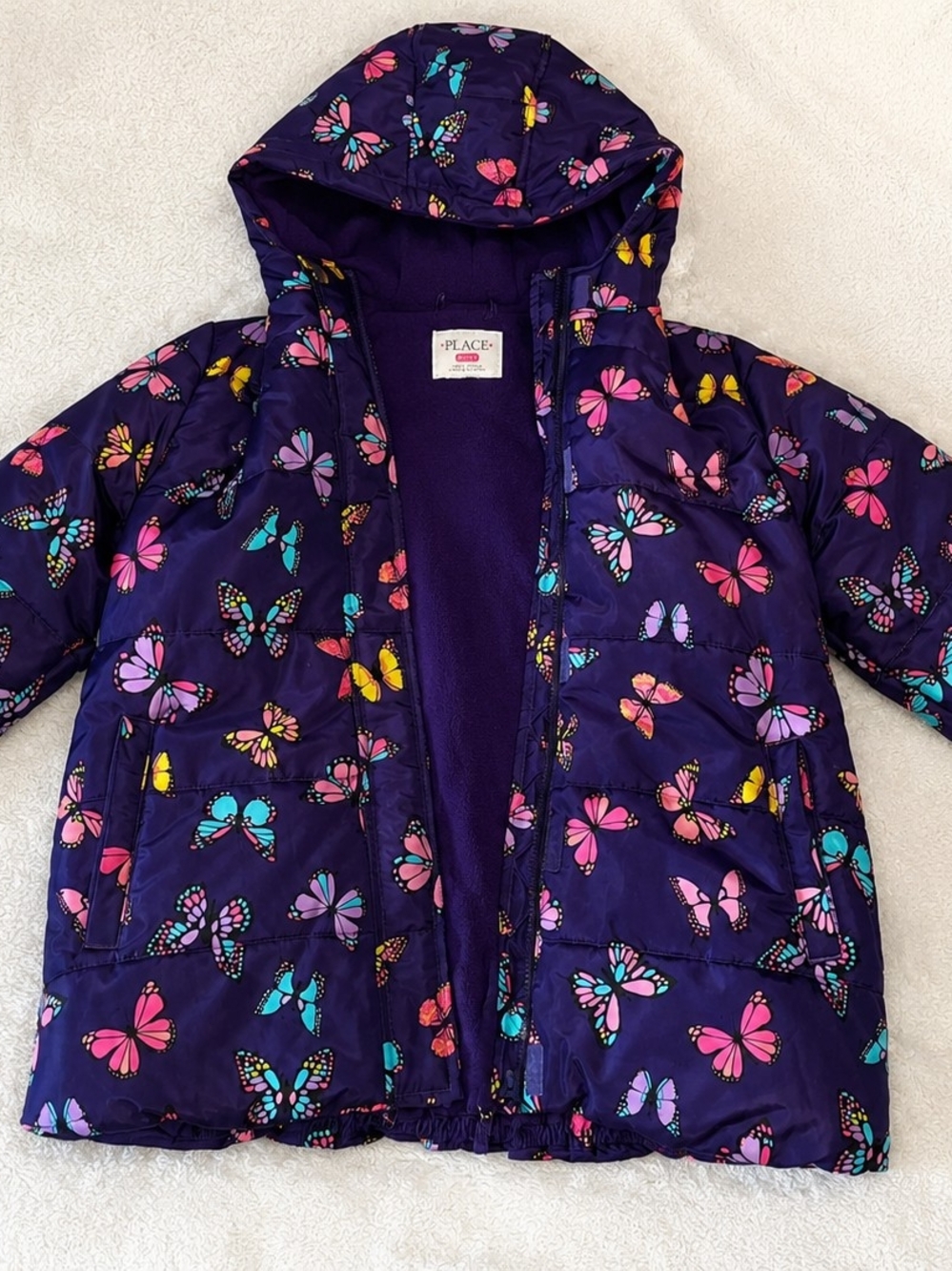 The Children's Place Purple Butterfly Puffer Jacket